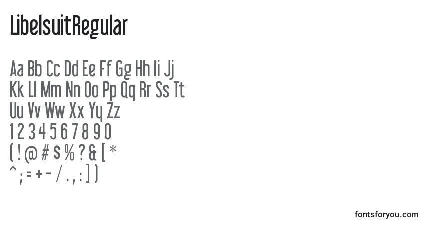 Czcionka LibelsuitRegular – alfabet, cyfry, specjalne znaki