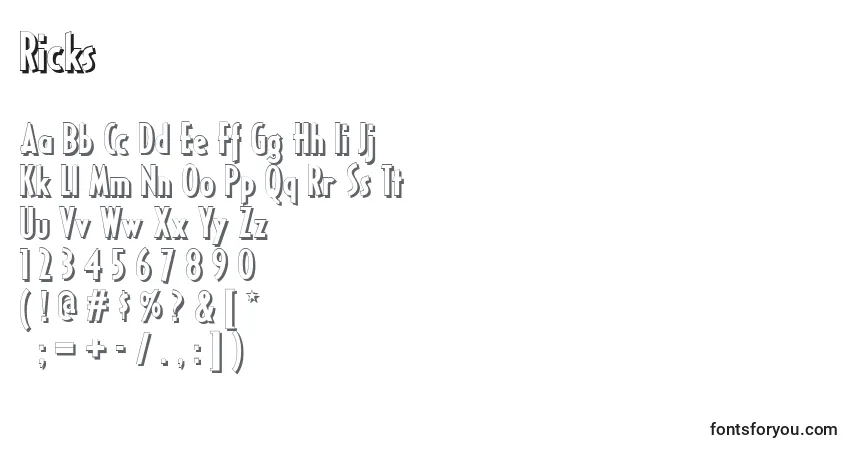 Шрифт Ricks – алфавит, цифры, специальные символы