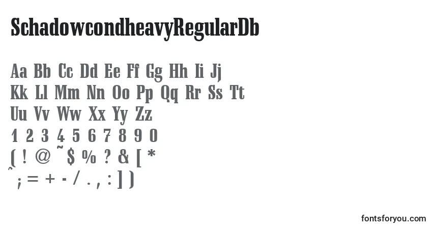 Czcionka SchadowcondheavyRegularDb – alfabet, cyfry, specjalne znaki
