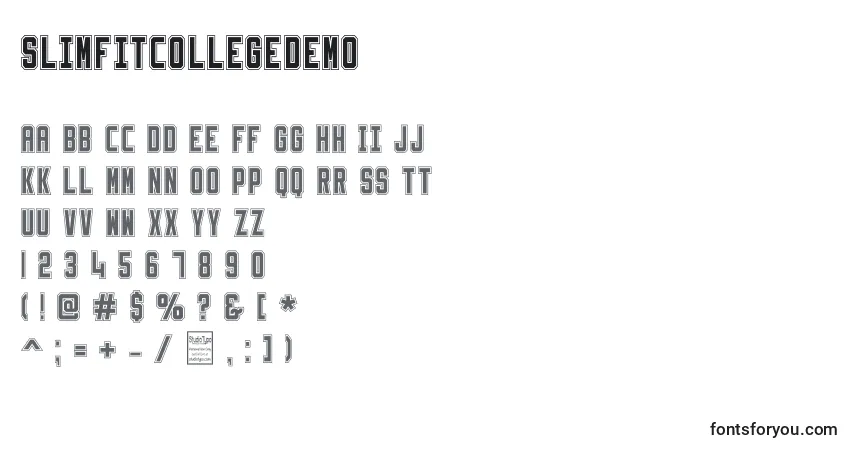 Шрифт SlimfitCollegeDemo – алфавит, цифры, специальные символы