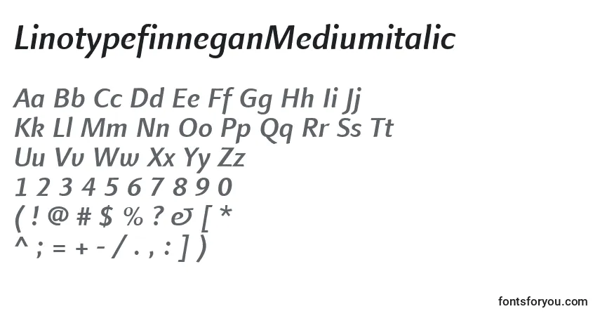 A fonte LinotypefinneganMediumitalic – alfabeto, números, caracteres especiais