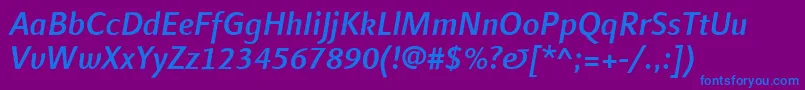 LinotypefinneganMediumitalic-fontti – siniset fontit violetilla taustalla