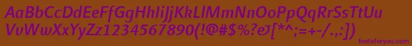 フォントLinotypefinneganMediumitalic – 紫色のフォント、茶色の背景