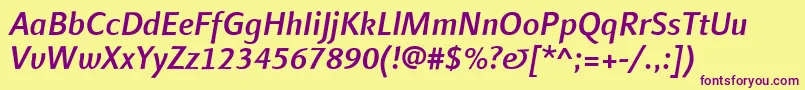 LinotypefinneganMediumitalic-fontti – violetit fontit keltaisella taustalla