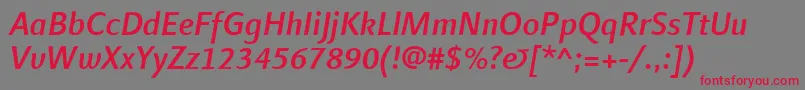 LinotypefinneganMediumitalic-Schriftart – Rote Schriften auf grauem Hintergrund