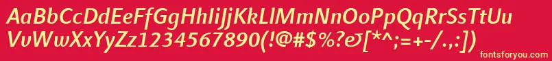LinotypefinneganMediumitalic-fontti – keltaiset fontit punaisella taustalla