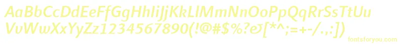 フォントLinotypefinneganMediumitalic – 白い背景に黄色の文字