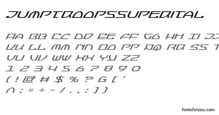 A fonte Jumptroopssuperital – alfabeto, números, caracteres especiais