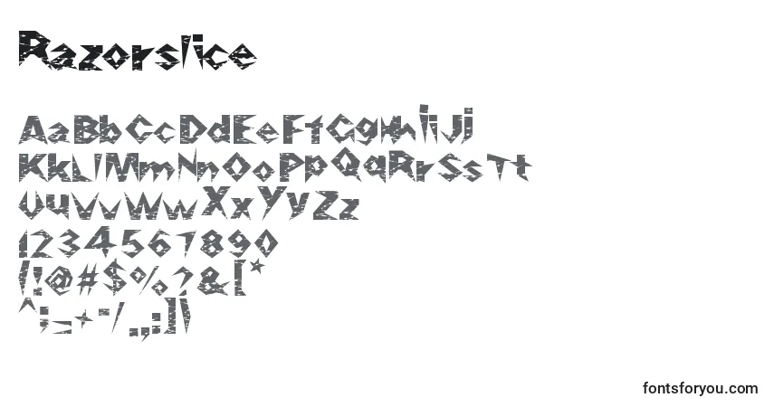 Czcionka Razorslice – alfabet, cyfry, specjalne znaki