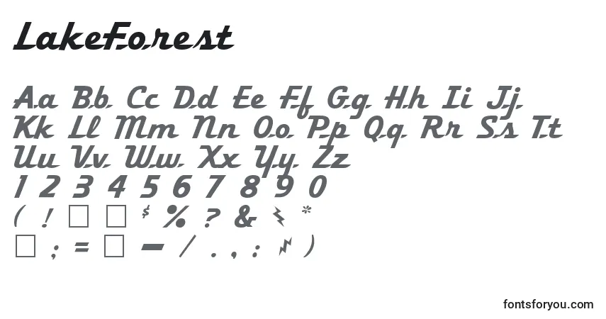 Czcionka LakeForest – alfabet, cyfry, specjalne znaki