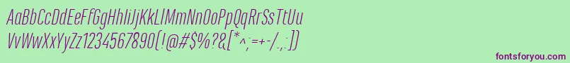 Fonte MarianinaCnFyLightItalic – fontes roxas em um fundo verde