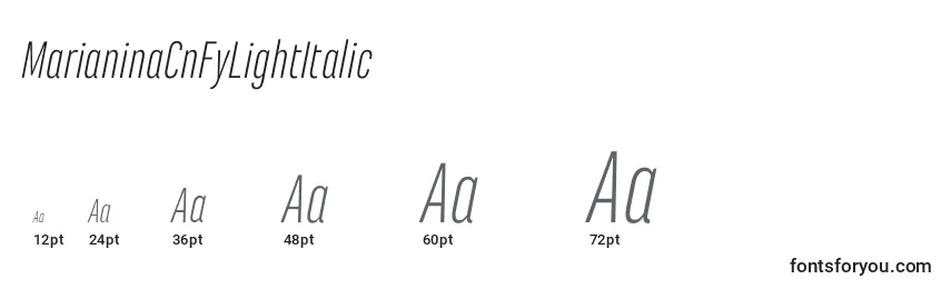 MarianinaCnFyLightItalic Font Sizes