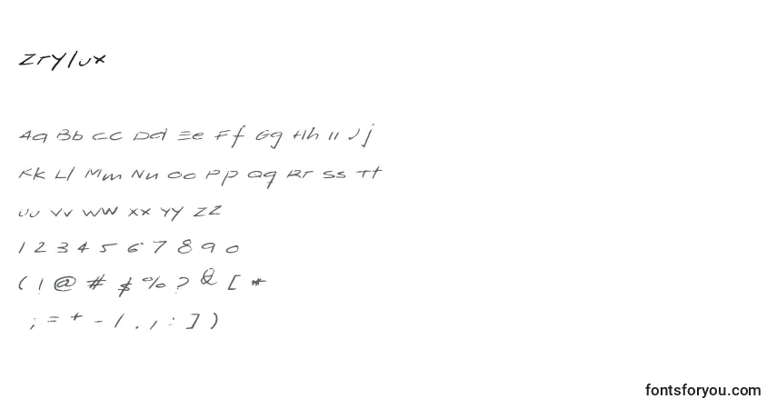 Шрифт Zrylux – алфавит, цифры, специальные символы