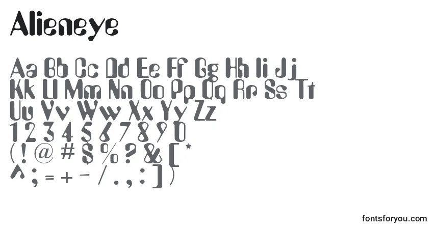 Schriftart Alieneye – Alphabet, Zahlen, spezielle Symbole