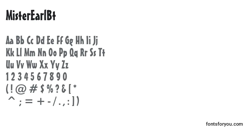 Шрифт MisterEarlBt – алфавит, цифры, специальные символы