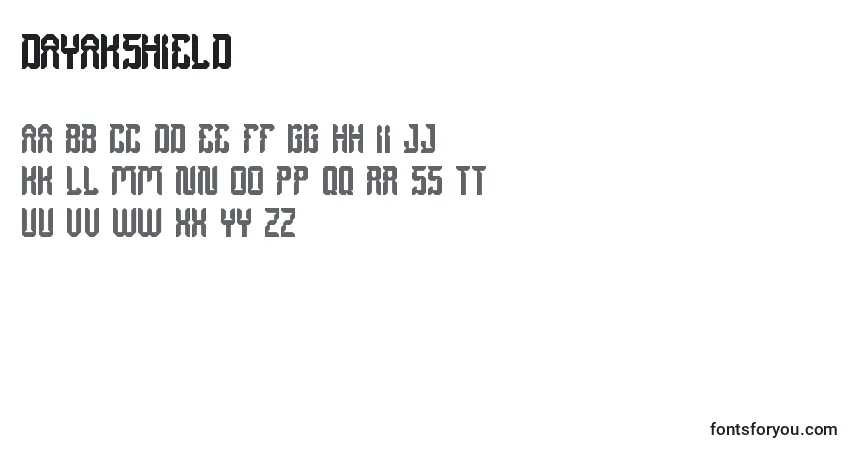 A fonte DayakShield – alfabeto, números, caracteres especiais
