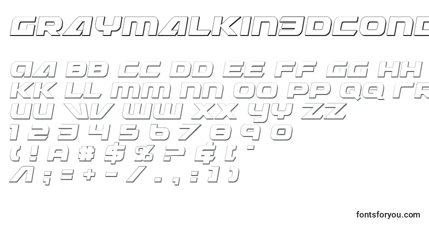 A fonte Graymalkin3DCondensed – alfabeto, números, caracteres especiais