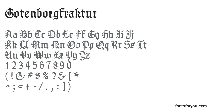 Gotenborgfraktur-fontti – aakkoset, numerot, erikoismerkit