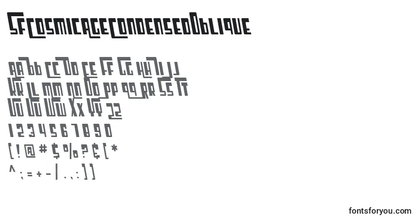 Шрифт SfCosmicAgeCondensedOblique – алфавит, цифры, специальные символы