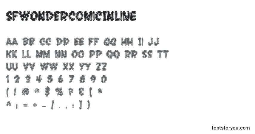 A fonte SfWonderComicInline – alfabeto, números, caracteres especiais