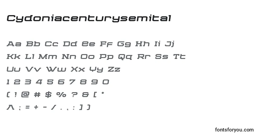 Czcionka Cydoniacenturysemital – alfabet, cyfry, specjalne znaki