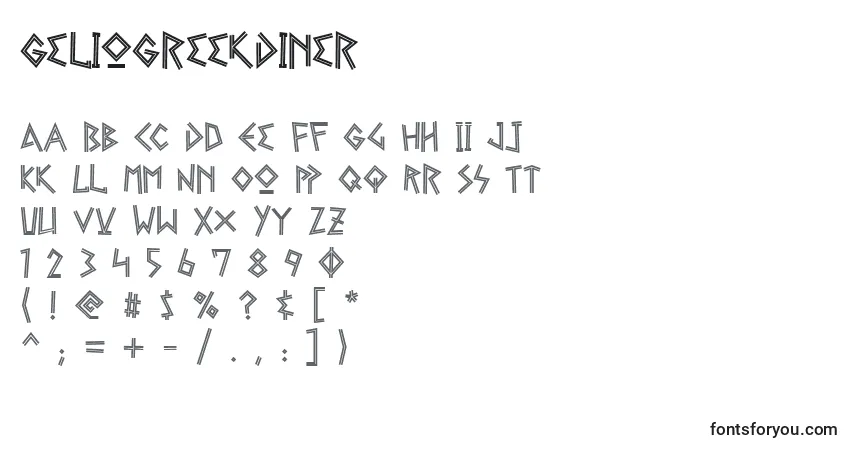 Czcionka GelioGreekDiner – alfabet, cyfry, specjalne znaki