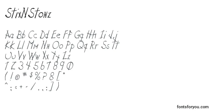 A fonte StixNStonz – alfabeto, números, caracteres especiais