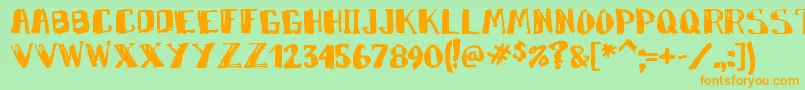 フォントMarkym – オレンジの文字が緑の背景にあります。