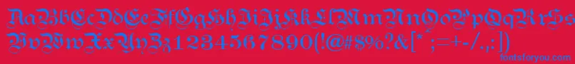 KanzleiLight-Schriftart – Blaue Schriften auf rotem Hintergrund