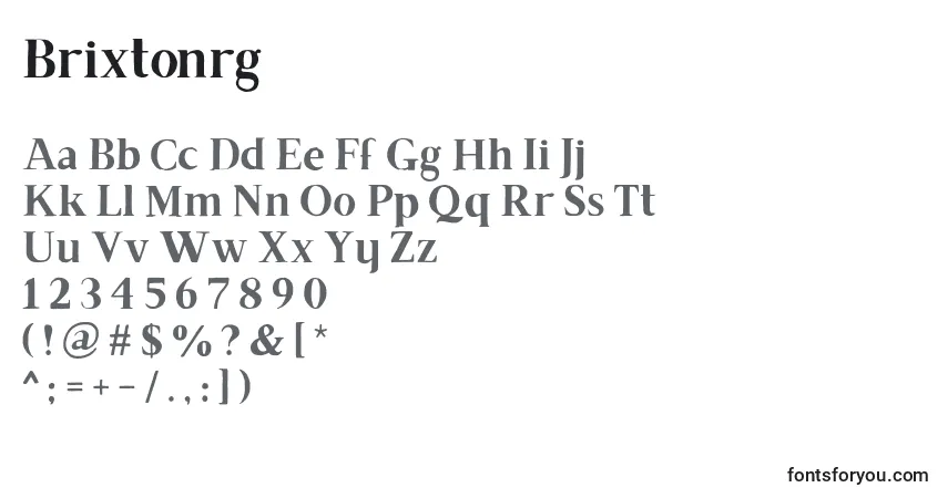 A fonte Brixtonrg – alfabeto, números, caracteres especiais