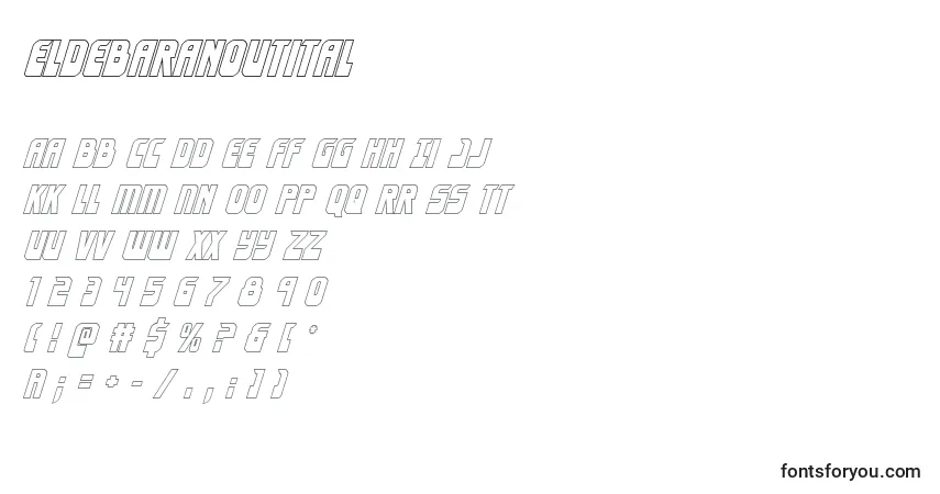 Czcionka Eldebaranoutital – alfabet, cyfry, specjalne znaki