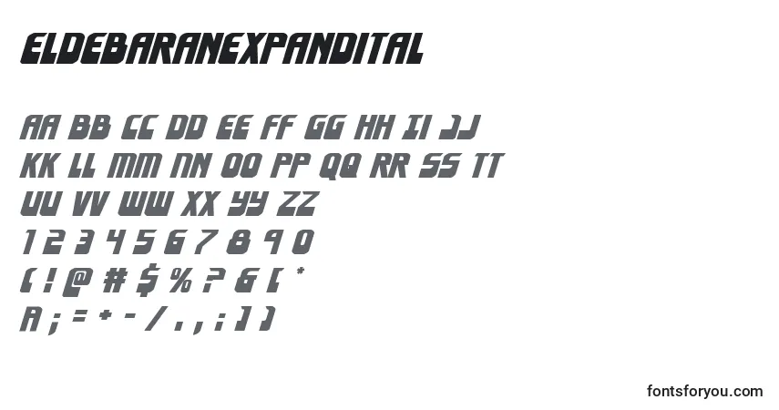 Eldebaranexpandital-fontti – aakkoset, numerot, erikoismerkit