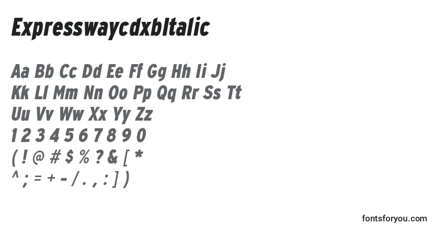 A fonte ExpresswaycdxbItalic – alfabeto, números, caracteres especiais