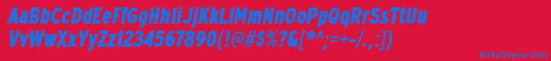 Fonte ExpresswaycdxbItalic – fontes azuis em um fundo vermelho