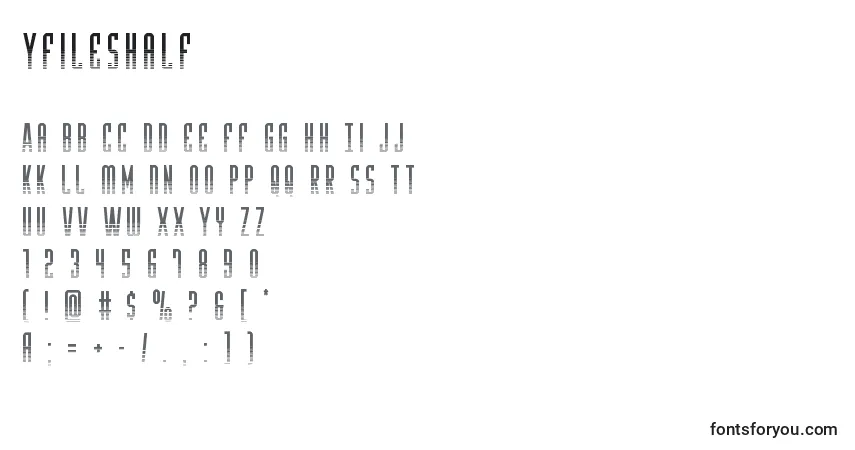Czcionka Yfileshalf – alfabet, cyfry, specjalne znaki