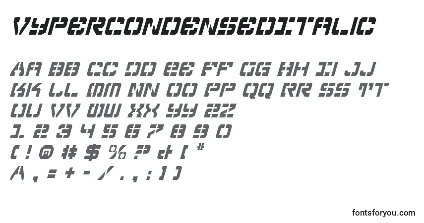Шрифт VyperCondensedItalic – алфавит, цифры, специальные символы