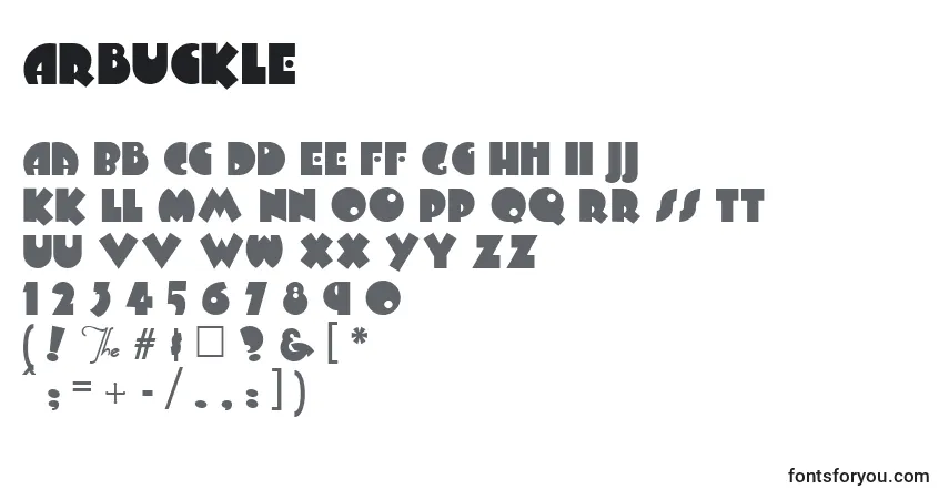 Czcionka Arbuckle – alfabet, cyfry, specjalne znaki