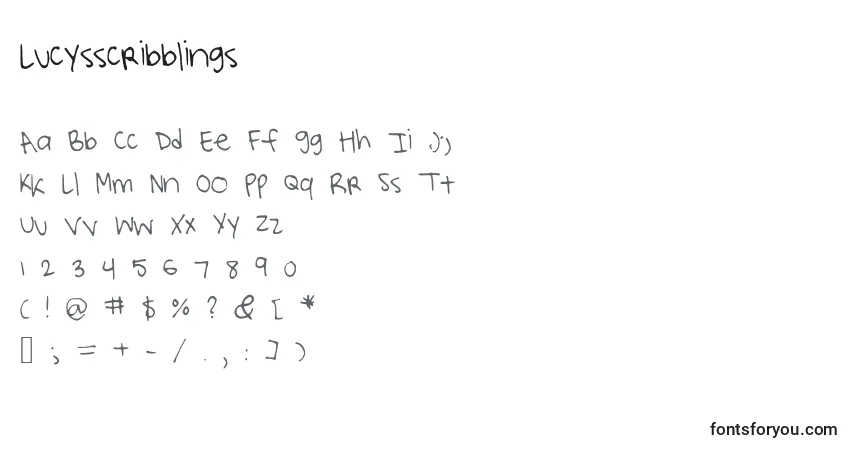 Schriftart Lucysscribblings – Alphabet, Zahlen, spezielle Symbole