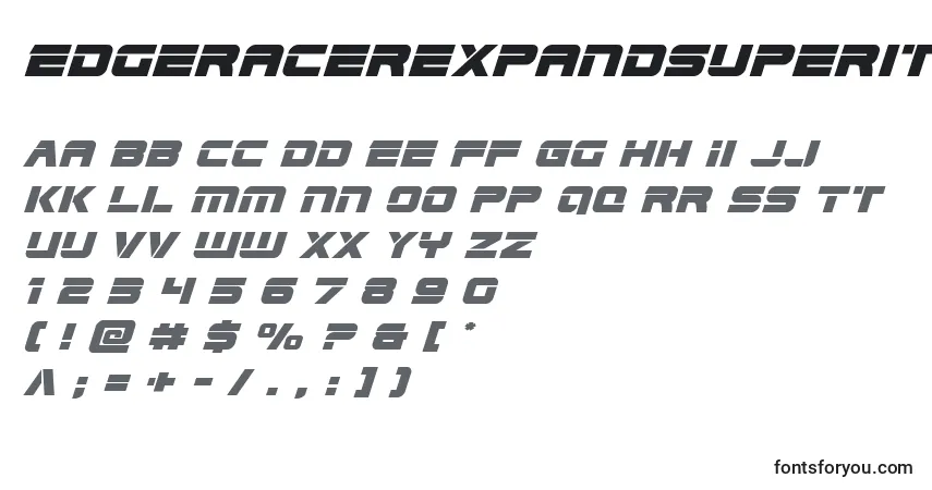 Schriftart Edgeracerexpandsuperital – Alphabet, Zahlen, spezielle Symbole