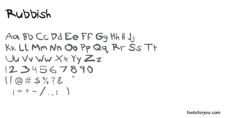 Schriftart Rubbish – Alphabet, Zahlen, spezielle Symbole