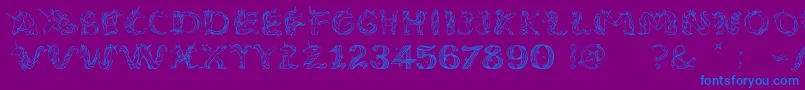 EenhoornLight-Schriftart – Blaue Schriften auf violettem Hintergrund