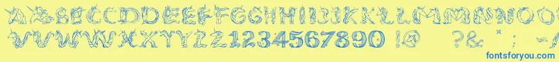 EenhoornLight Font – Blue Fonts on Yellow Background