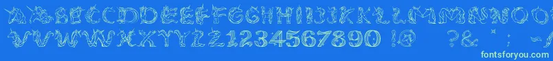 EenhoornLight-Schriftart – Grüne Schriften auf blauem Hintergrund