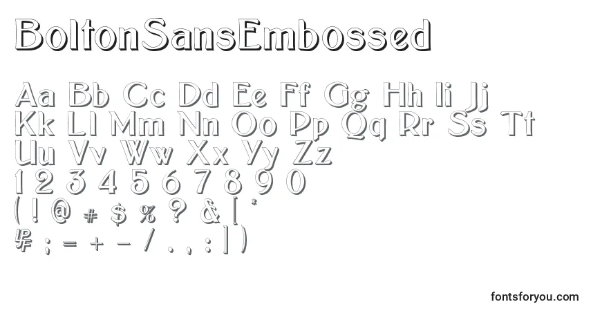 BoltonSansEmbossed Font – alphabet, numbers, special characters