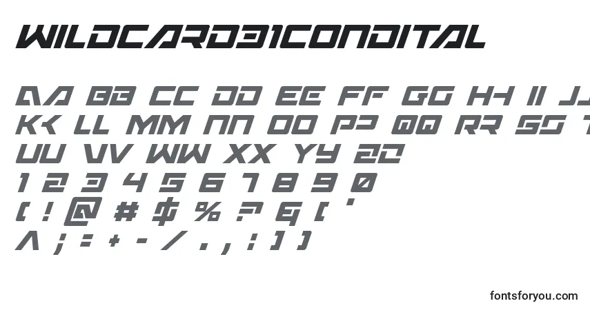 Schriftart Wildcard31condital – Alphabet, Zahlen, spezielle Symbole