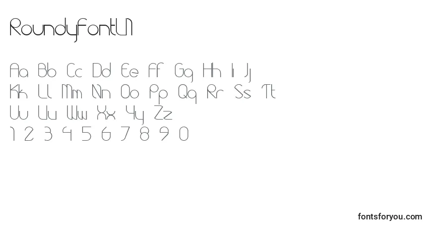 A fonte RoundyFontV1 – alfabeto, números, caracteres especiais