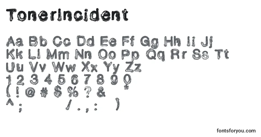 Schriftart TonerIncident – Alphabet, Zahlen, spezielle Symbole