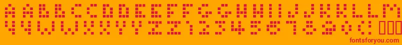 TamagotchiNormal-Schriftart – Rote Schriften auf orangefarbenem Hintergrund