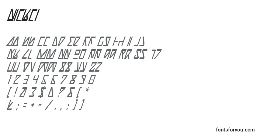 Schriftart Nickci – Alphabet, Zahlen, spezielle Symbole