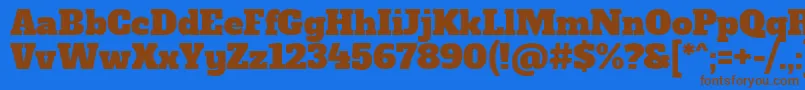 フォントAlfaslaboneRegular – 茶色の文字が青い背景にあります。
